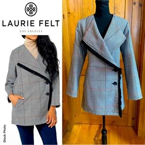 LAURIE FELT Zoe Glen Plaid Wrap Coat Black Red (S)